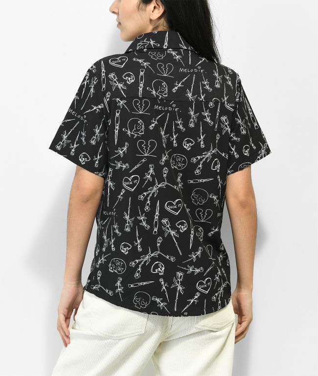 Melodie Lovers Black Short Sleeve Button Up Shirt - thumbnail 2