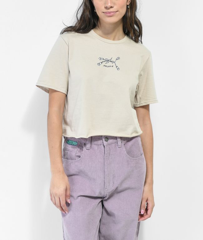 Melodie Reasons Tan Crop T-Shirt - thumbnail 2