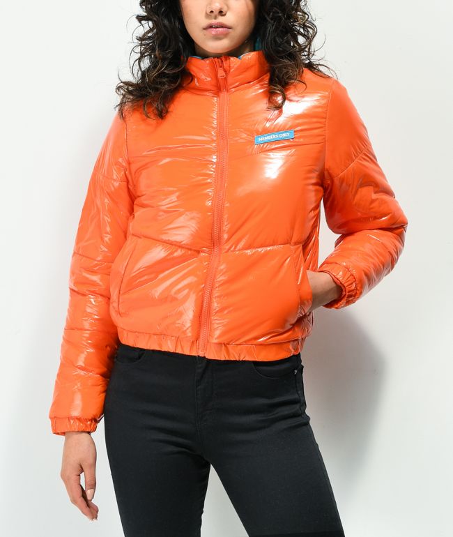 Members Only Hi Shine Orange Puffer Jacket
