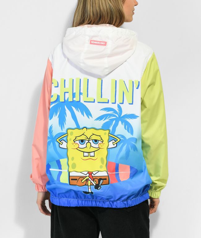 Members Only x Nickelodeon SpongeBob Chillin' White Hooded Windbreaker Jacket