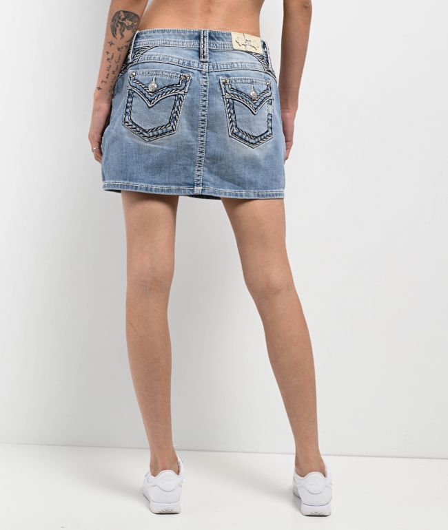 Miss Me Cleo Light Wash Mid Rise Skirt - thumbnail 2