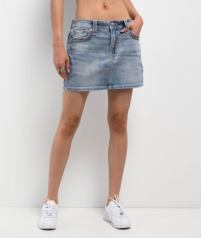 Miss Me Cleo Light Wash Mid Rise Skirt