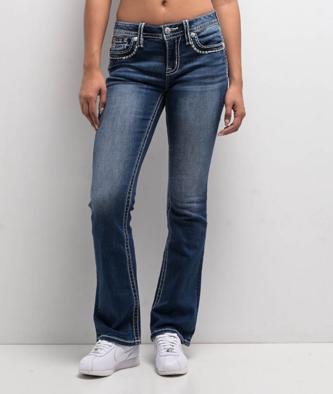 Miss Me Cora Stitched Medium Blue Bootcut Jeans - thumbnail 2