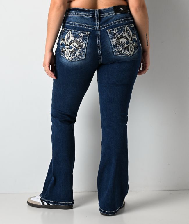 Miss Me Fleur De Lis Light Blue Wash Bootcut Jeans - thumbnail 3