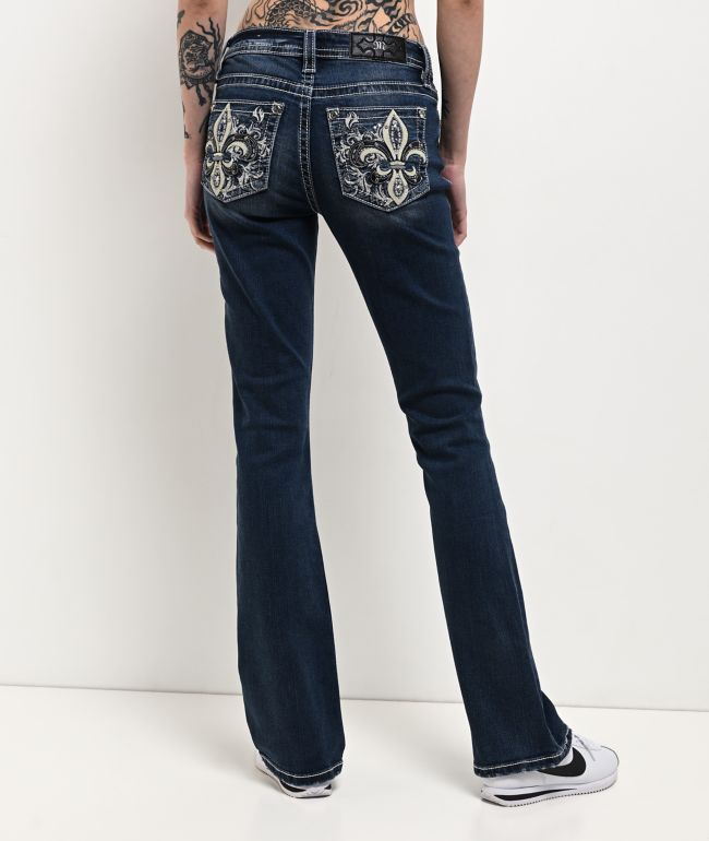 Miss Me Fleur De Lis Light Blue Wash Bootcut Jeans