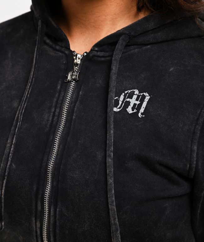 Miss Me Washed Black Crop Zip Hoodie - thumbnail 3