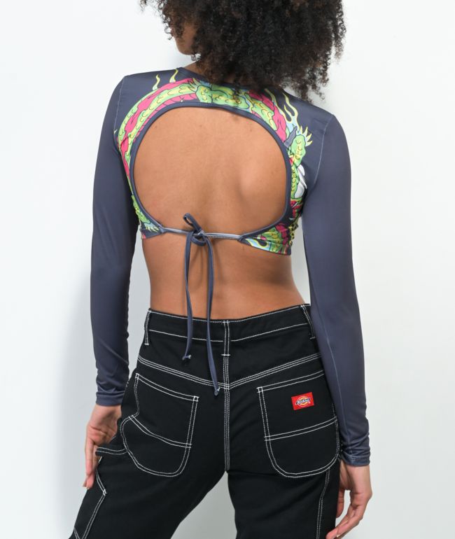 NGOrder Dragon Dark Grey Open Back Crop Top - thumbnail 2