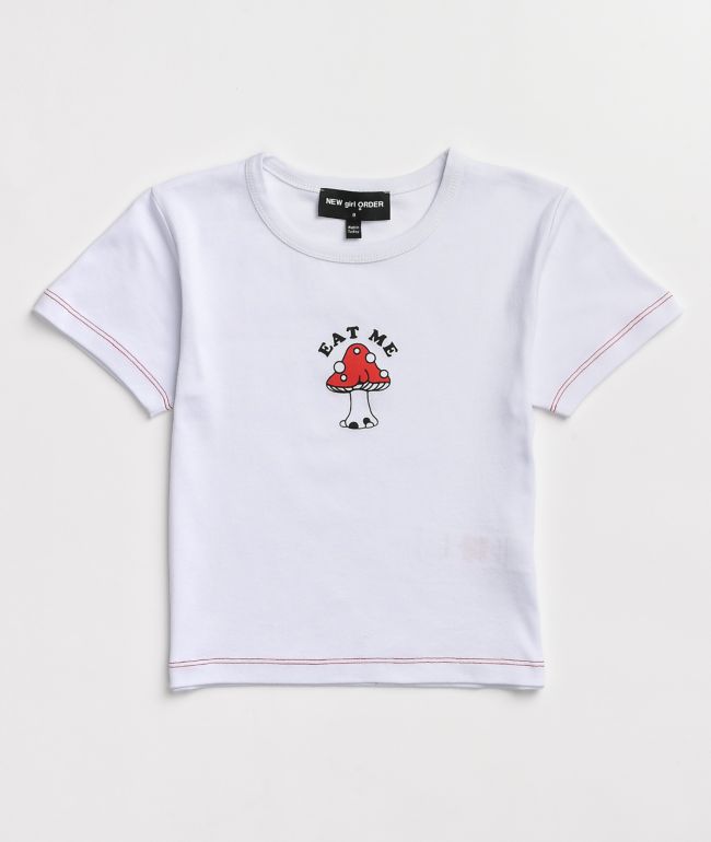 NGOrder Eat Me Mushroom White Crop T-Shirt