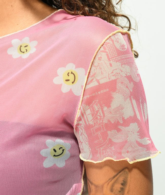 NGOrder Mixed Smile Pink Mesh Crop Top - thumbnail 3
