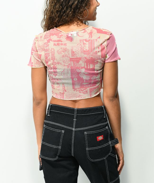 NGOrder Mixed Smile Pink Mesh Crop Top - thumbnail 2