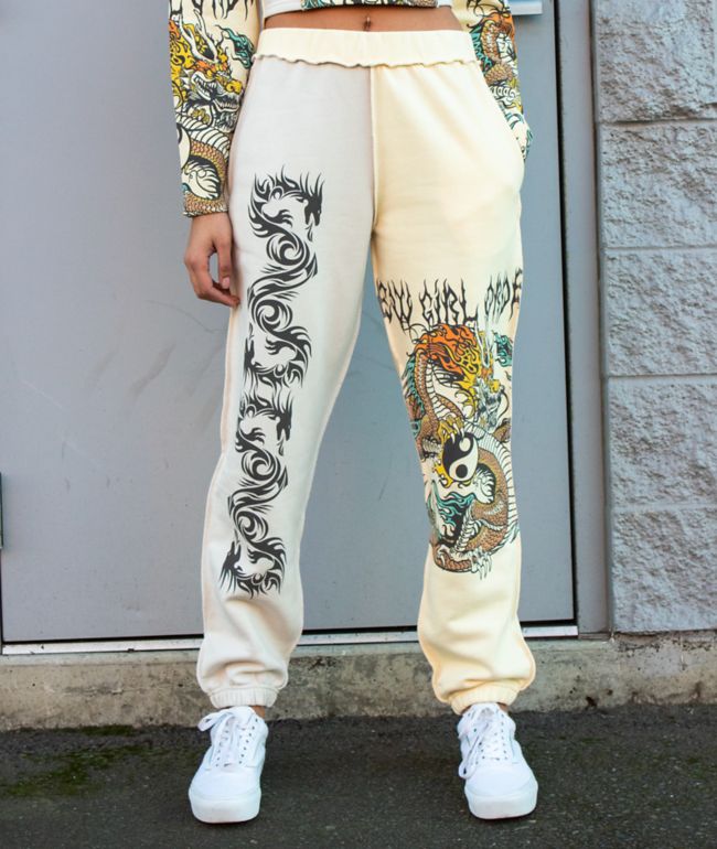 NGOrder Yin Yang Dragon Panel Yellow & Beige Sweatpants - thumbnail 3