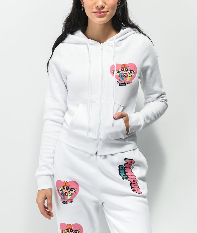 NGOrder x Powerpuff Girls White Crop Zip Hoodie