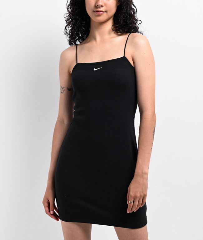 Nike Sportswear Chill Knit Mini-Rib Black Cami Dress