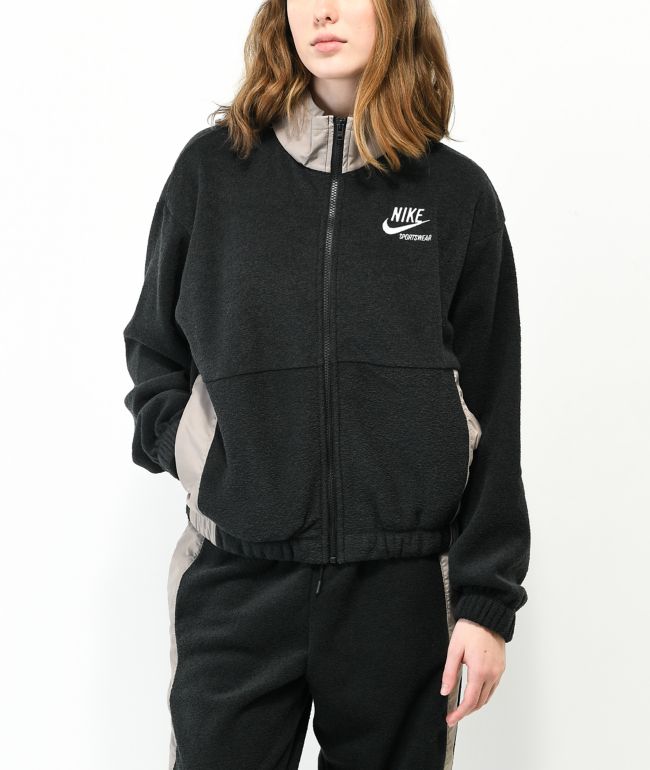 Nike Sportswear Essential Black & Grey Fleece Zip Jacket