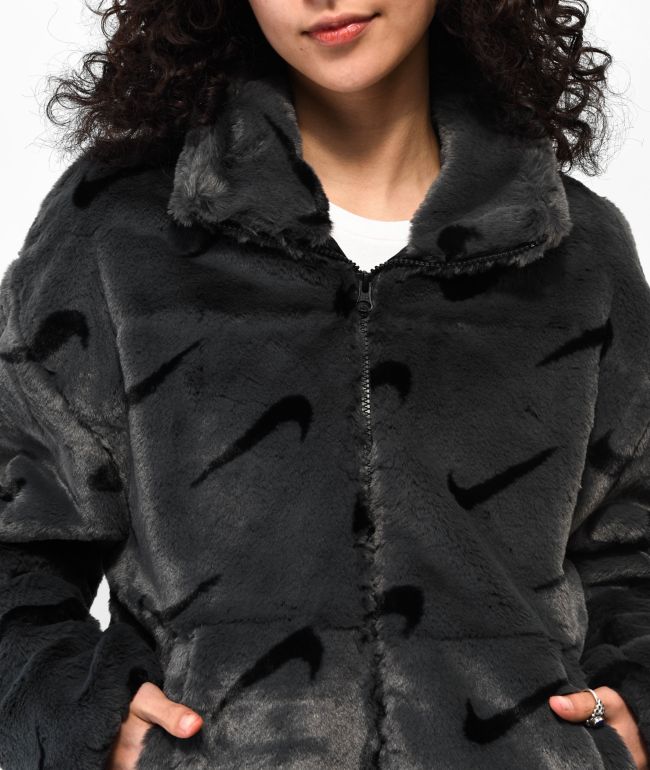 Nike Sportswear Plush Grey Faux Fur Jacket - thumbnail 3