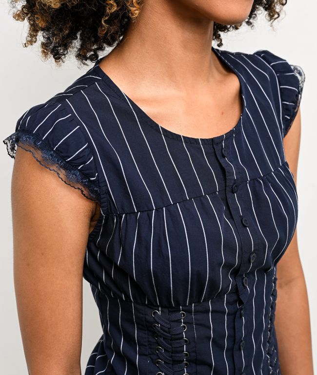 Ninth Hall Adrian Blue Pinstripe Button Up Top - thumbnail 3