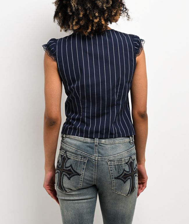 Ninth Hall Adrian Blue Pinstripe Button Up Top - thumbnail 2