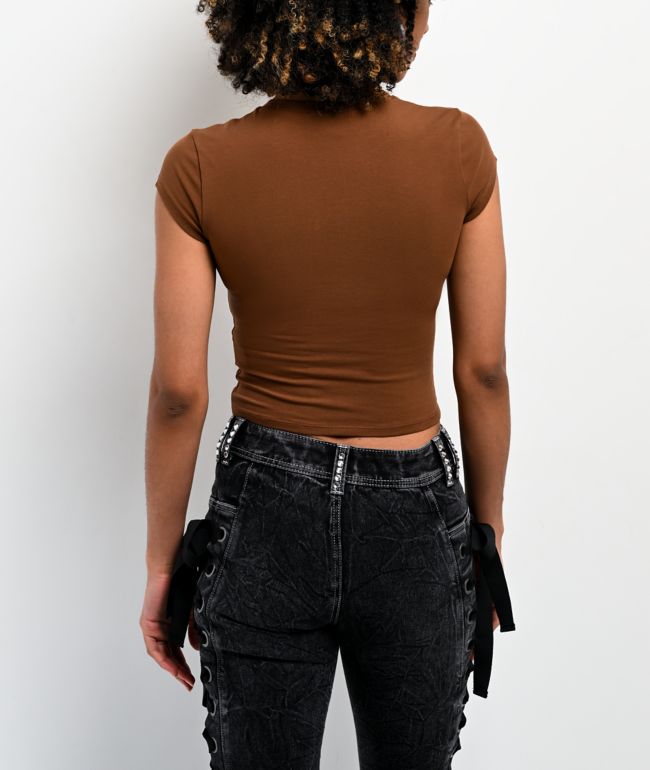 Ninth Hall Alina Brown Crop T-Shirt - thumbnail 2
