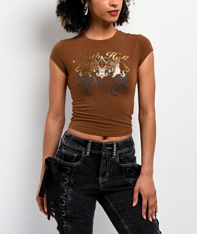 Ninth Hall Alina Brown Crop T-Shirt