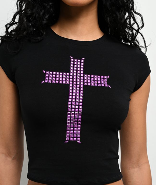 Ninth Hall Alina Studs Cross Black Crop T-Shirt - thumbnail 3