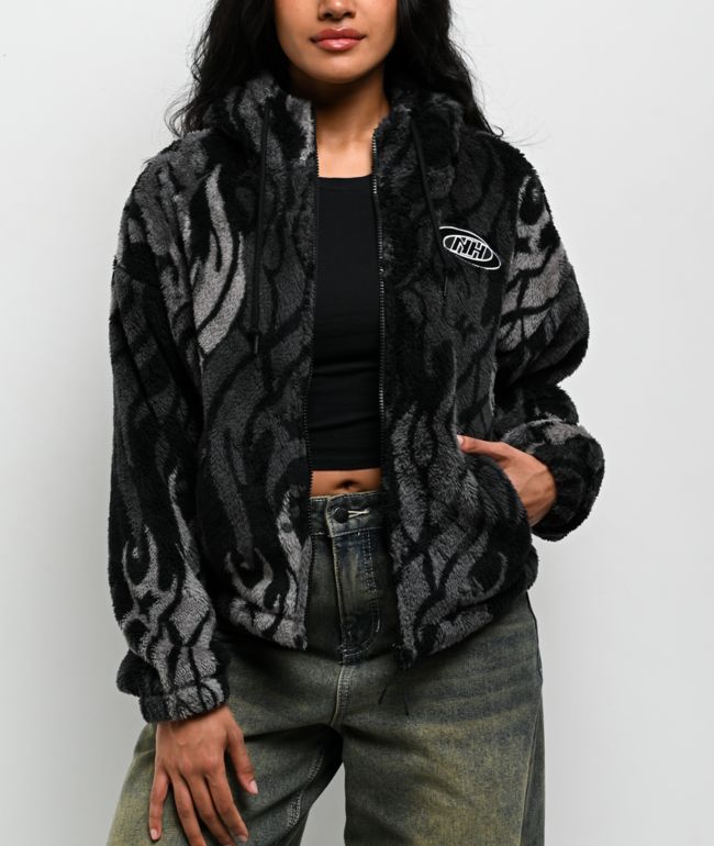 Ninth Hall Aven Flames Grey Sherpa Zip Hoodie