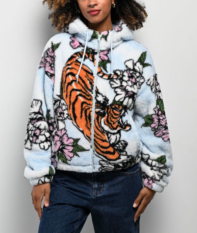 Ninth Hall Aven Tiger Cherry White & Blue Sherpa Zip Hoodie