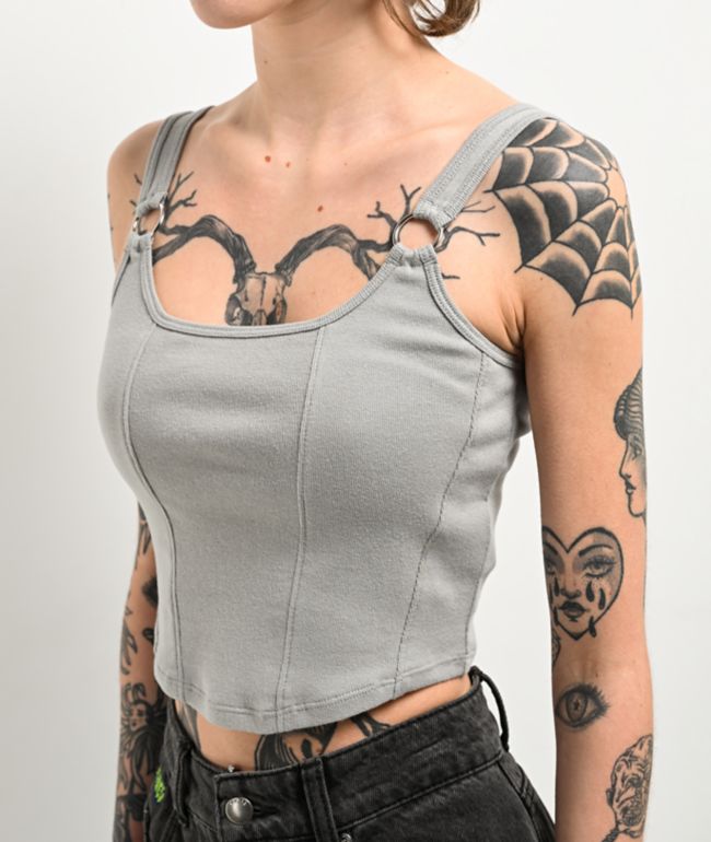 Ninth Hall Avivah Grey Ribbed Corset Tank Top - thumbnail 3