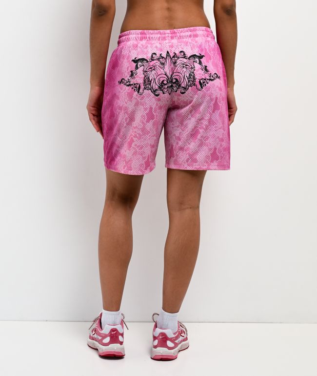 Ninth Hall Billie Lace Print Pink Mesh Shorts