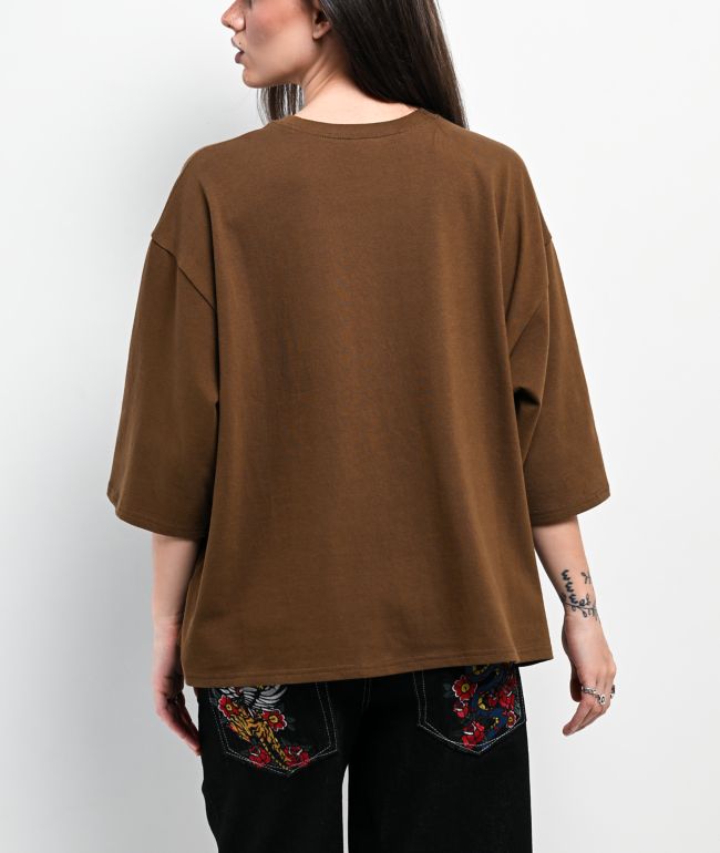 Ninth Hall Ciara Foil Print Brown Oversized Boxy T-Shirt - thumbnail 2