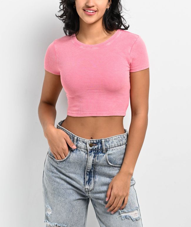 Ninth Hall Fundamental Shawnie Pink Wash Fitted Crop T-Shirt