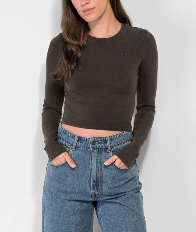 Ninth Hall Fundamentals Estie Black Wash Crop Long Sleeve T-Shirt