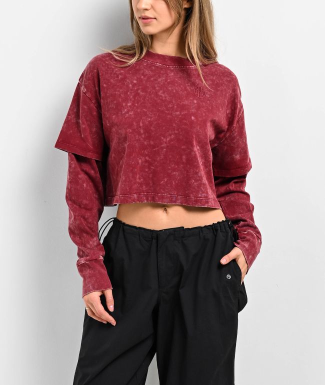 Ninth Hall Fundamentals Lonnie Red Mineral Wash Boxy Crop Long Sleeve T-Shirt