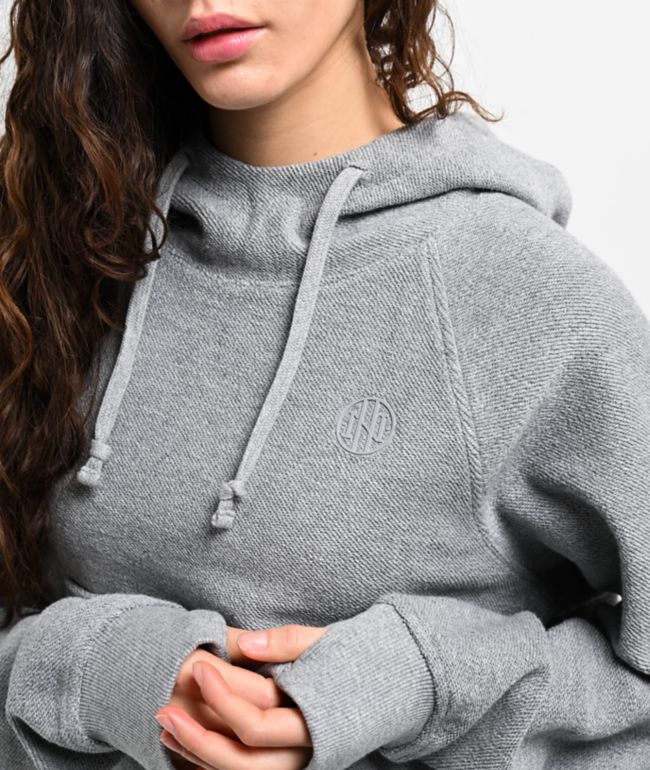Ninth Hall Fundamentals Reverse Terry Grey Crop Hoodie - thumbnail 3