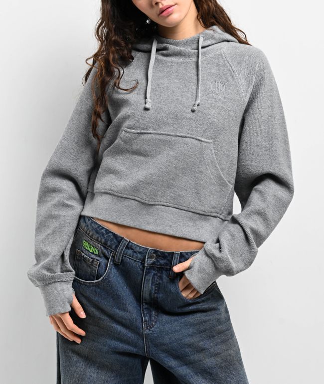 Ninth Hall Fundamentals Reverse Terry Grey Crop Hoodie