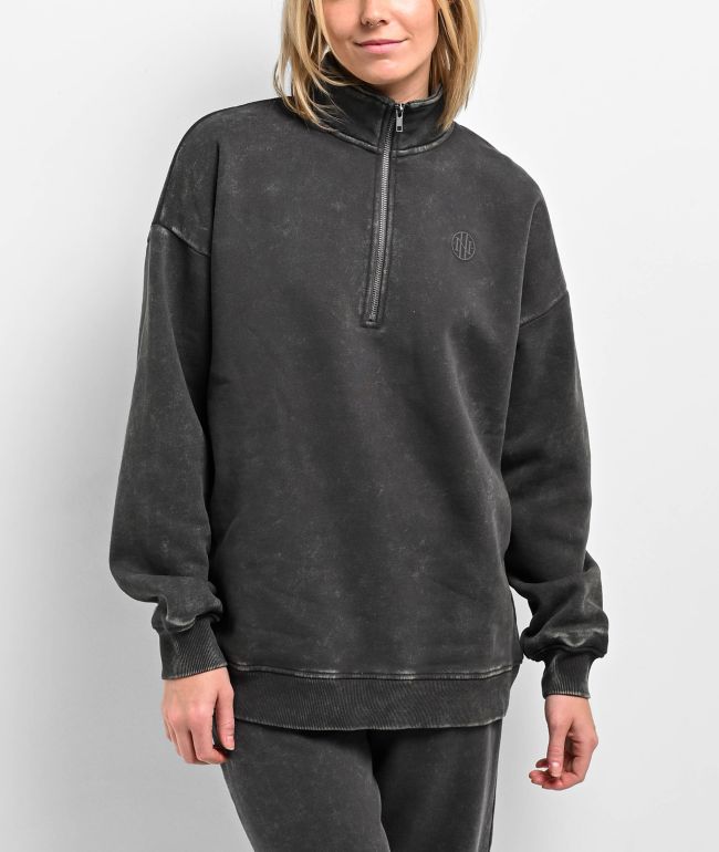 Ninth Hall Fundamentals Sheena Black Wash Oversized Quarter Zip Sweatshirt