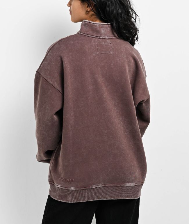 Ninth Hall Fundamentals Sheena Washed Brown Oversized Quarter Zip Sweatshirt - thumbnail 2