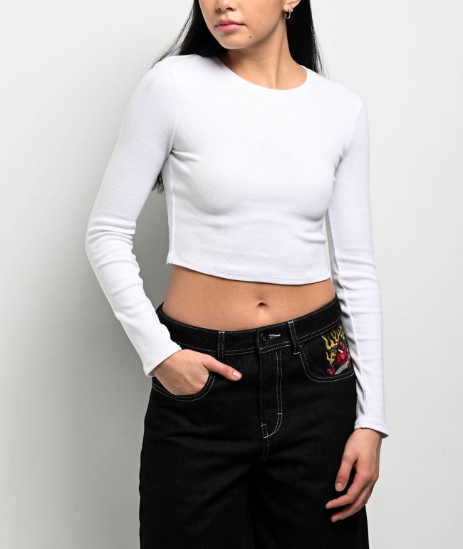 Ninth Hall Fundamentals Sylvie White Fitted Crop Long Sleeve T-Shirt