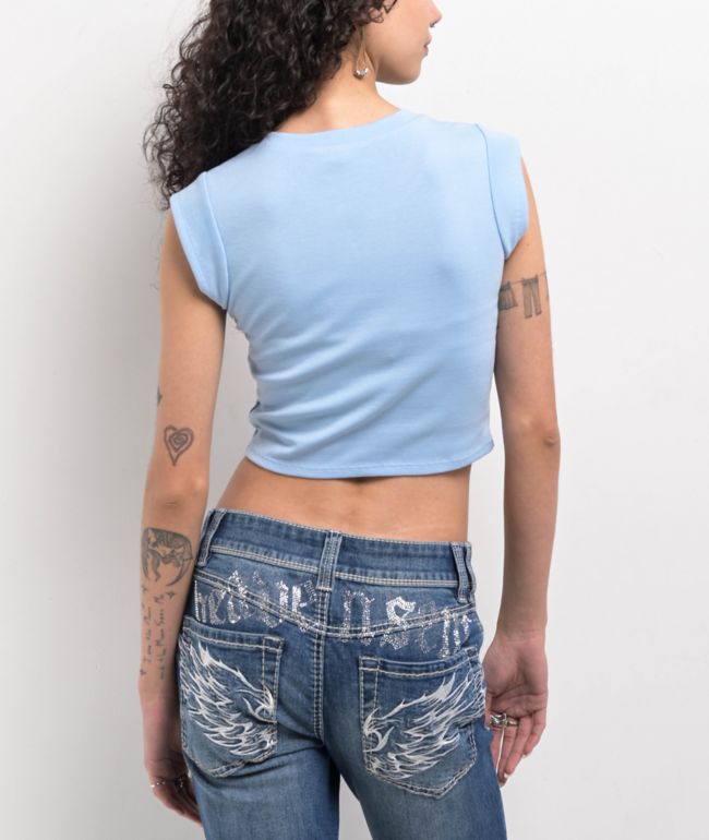 Ninth Hall Harper Cross Heart Light Blue Crop T-Shirt - thumbnail 2