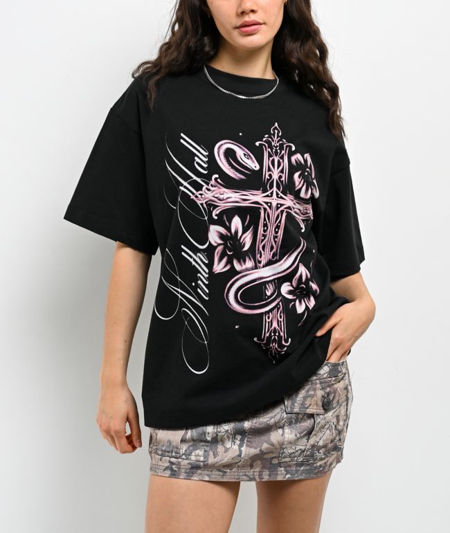 Ninth Hall Heavenly Decay Cross Black Boxy T-Shirt