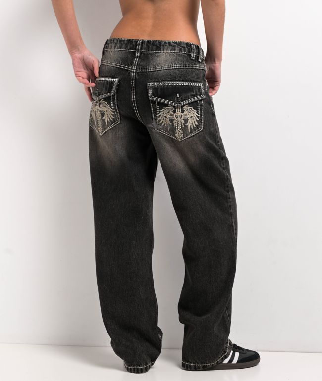 Ninth Hall Idle Chapel Black Wash Straight Leg Jeans