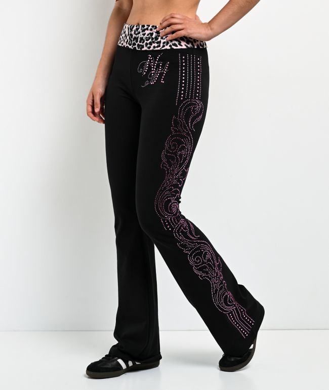 Ninth Hall Joella Cheetah Print Pink Fold Over Flare Leggings