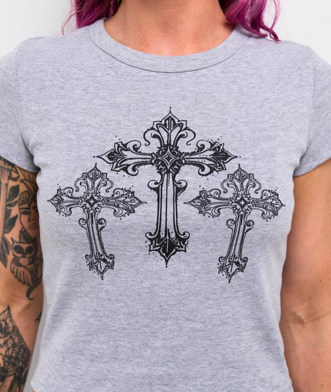 Ninth Hall Nightcrawler Grey Crop T-Shirt - thumbnail 3