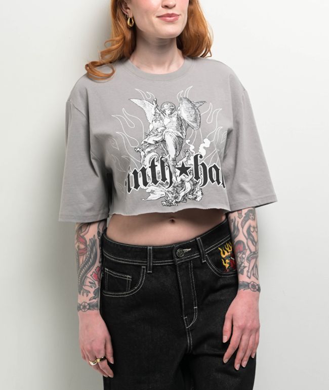 Ninth Hall Olivia Angel Grey Boxy Crop T-Shirt