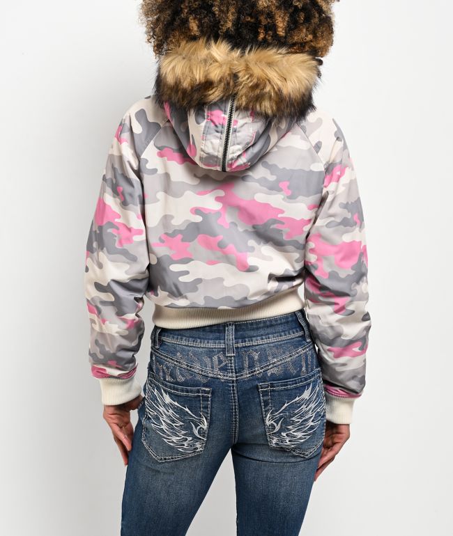 Ninth Hall Shayla Pink Camo Crop Zip Jacket - thumbnail 2
