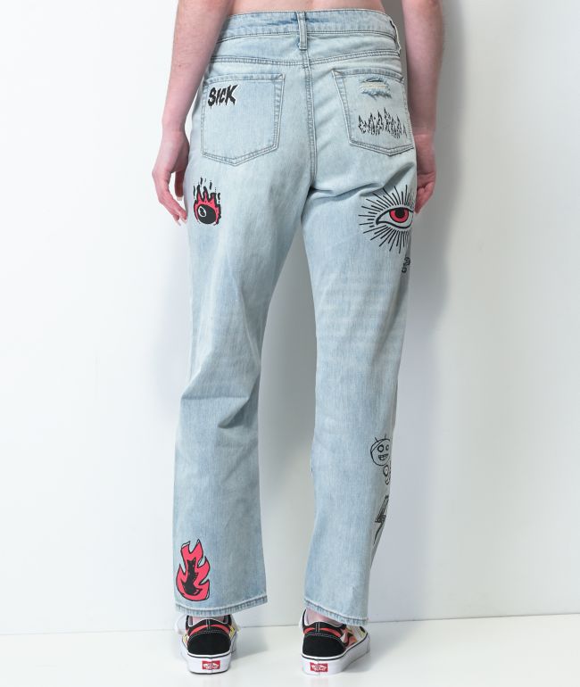 Ninth Hall Sire Printed Light Blue Denim Dad Jeans - thumbnail 2
