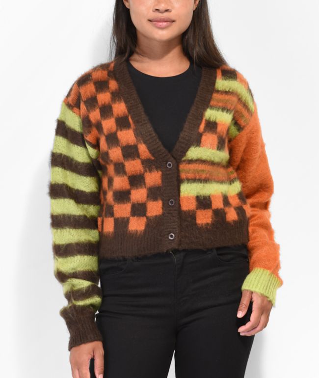 Obey Amber Dark Oak Crop Cardigan Sweater
