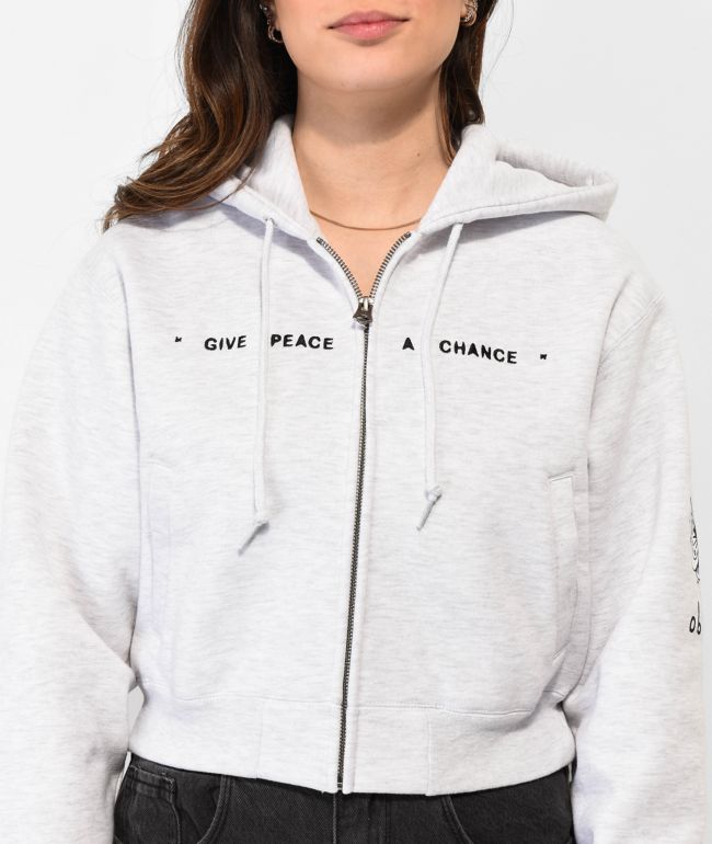 Obey Axel Give Peace Grey Crop Zip Hoodie - thumbnail 3