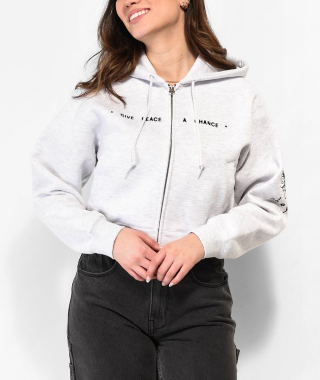 Obey Axel Give Peace Grey Crop Zip Hoodie - thumbnail 2