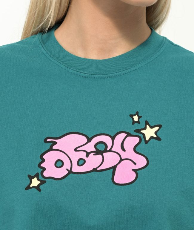 Obey Bubble And Stars Teal Crop T-Shirt - thumbnail 2