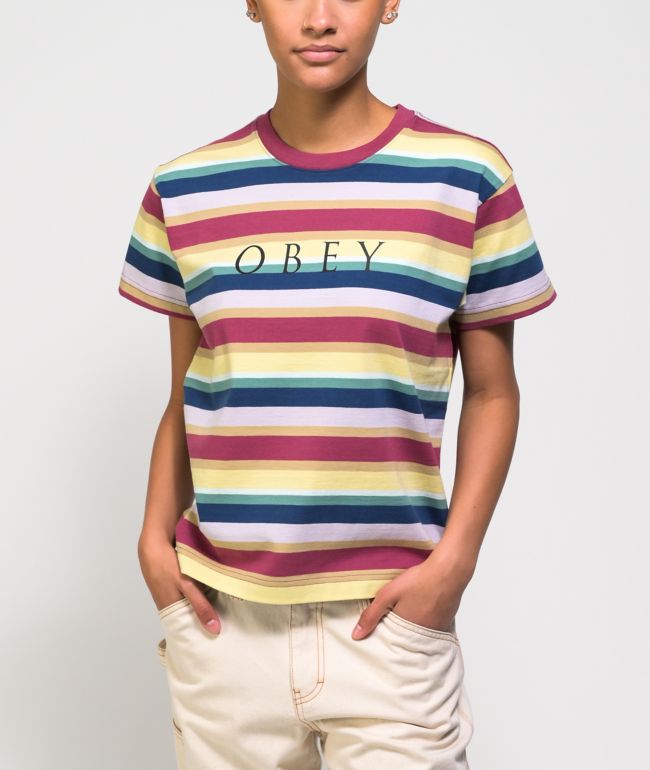 Obey Charlie Box Fuchsia & Multi Stripe T-Shirt